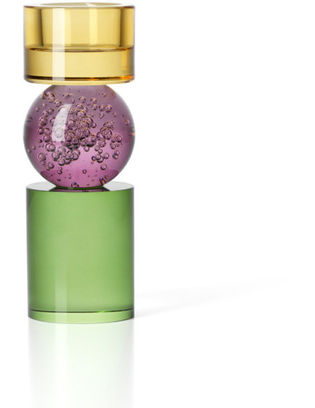 Bougeoir design Memphis Totem H 16 cm Verre recyclé Ambre Violet Vert The Solar Jewel 