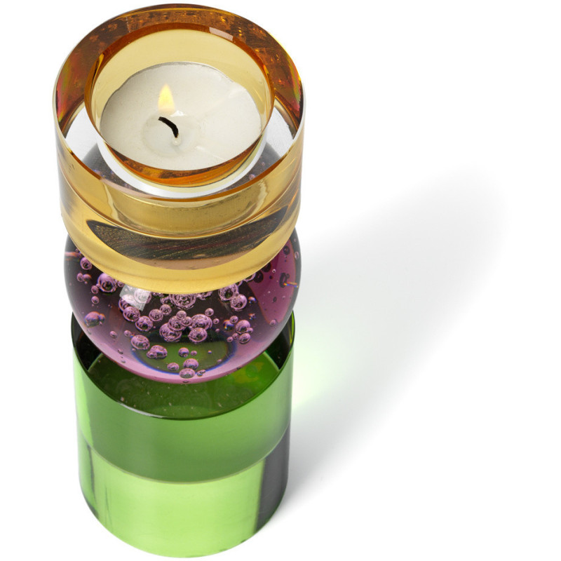 Bougeoir design Memphis Totem H 16 cm Verre recyclé Ambre Violet Vert The Solar Jewel 
