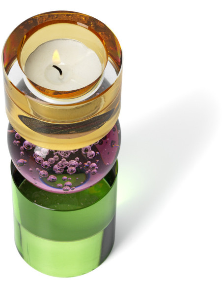 Bougeoir design Memphis Totem H 16 cm Verre recyclé Ambre Violet Vert The Solar Jewel 