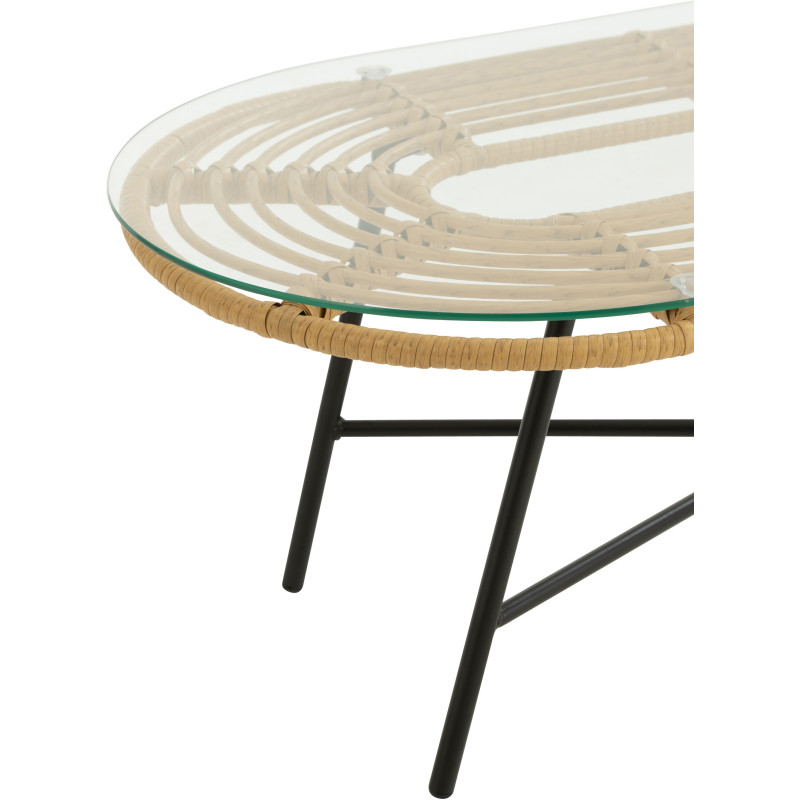 Table basse extérieur verre métal noir rotin synthétique naturel - 4