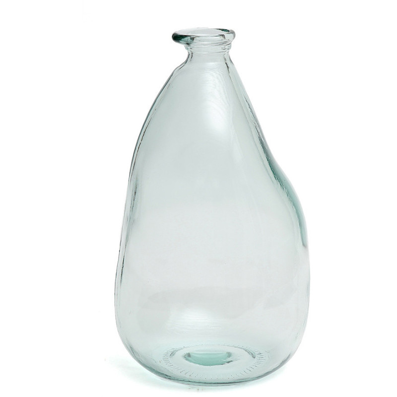 Vase organique Bouteille Hauteur 36 cm Verre recyclé Bleu Transparent The Shudi 
