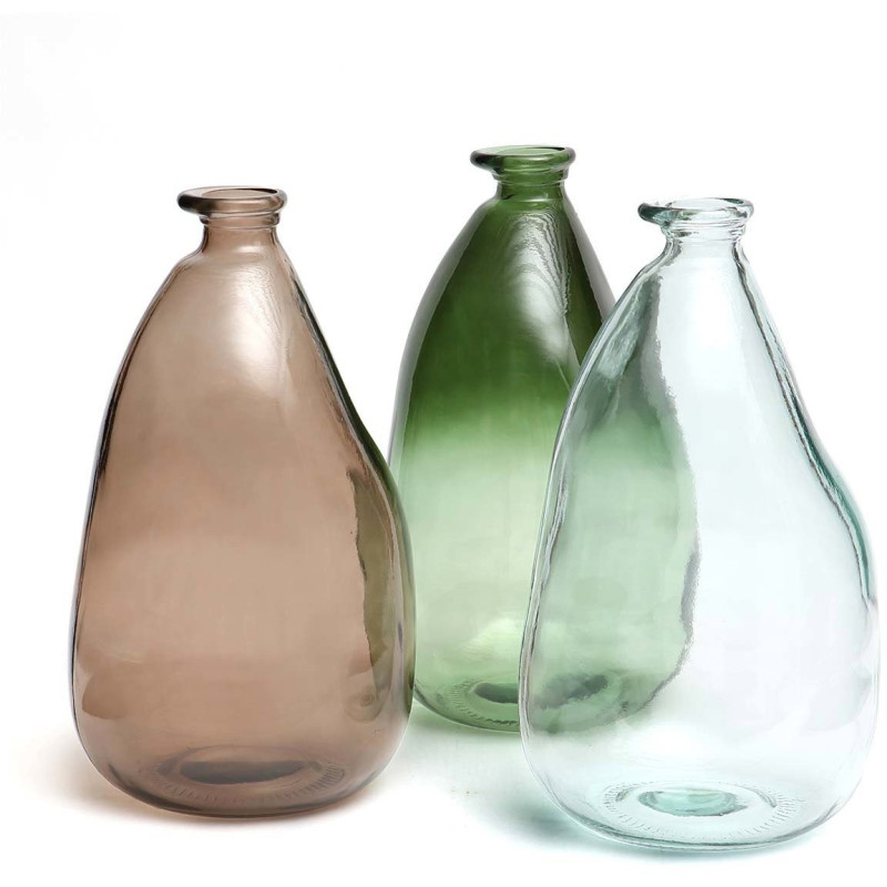 Vase organique Bouteille Hauteur 36 cm Verre recyclé Bleu Transparent The Shudi 