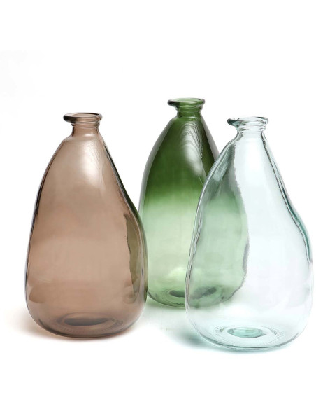 Vase organique Bouteille Hauteur 36 cm Verre recyclé Bleu Transparent The Shudi 