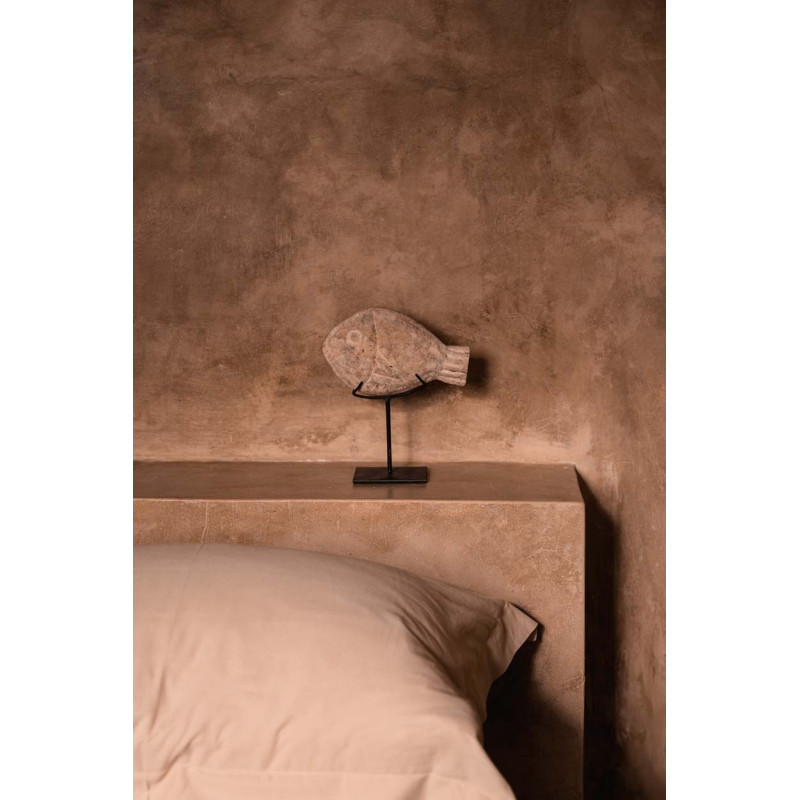 Sculpture déco sur pied Poisson H 23 cm Grès Beige Métal Noir The Fish Stone 
