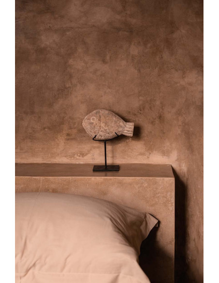 Sculpture déco sur pied Poisson H 23 cm Grès Beige Métal Noir The Fish Stone 
