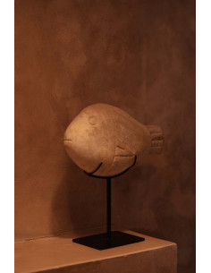 Sculpture déco sur pied Poisson H 23 cm Grès Beige Métal Noir The Fish Stone 