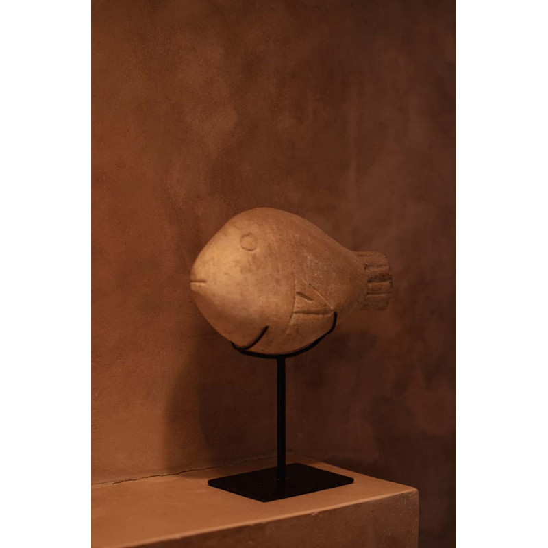 Sculpture déco sur pied Poisson H 23 cm Grès Beige Métal Noir The Fish Stone 