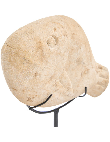 Sculpture déco sur pied Poisson H 23 cm Grès Beige Métal Noir The Fish Stone 