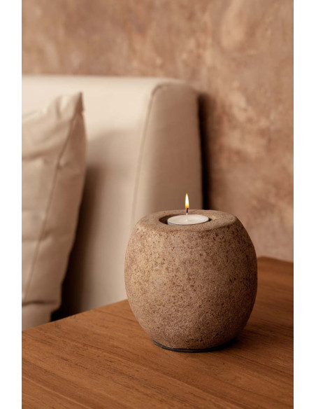 Gros Bougeoir style minéral brut moderne H 12 cm Terre cuite Marron The Cavestone 