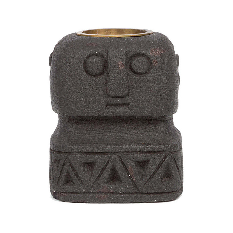 Bougeoir Personnage 8 cm en Grès Noir The Sumba Stone 