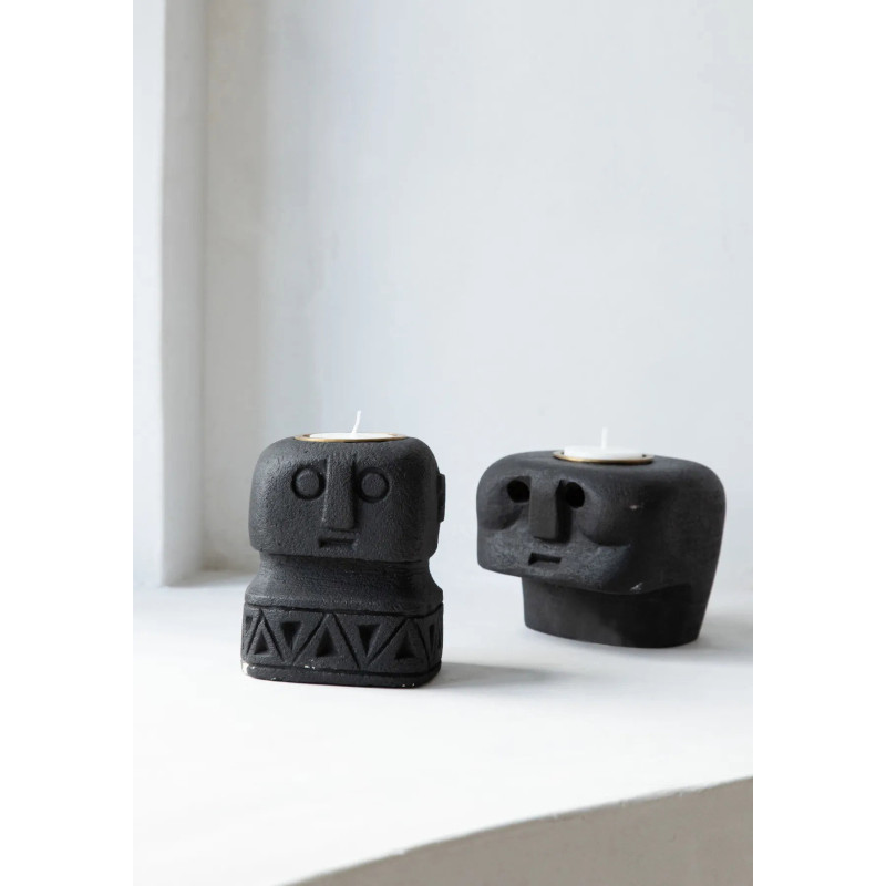 Bougeoir Personnage 8 cm en Grès Noir The Sumba Stone 