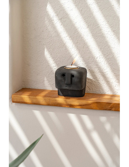 Bougeoir Personnage 8 cm en Grès Noir The Sumba Stone 