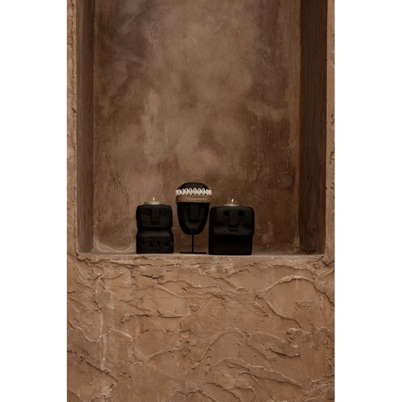 Bougeoir Personnage 8 cm en Grès Noir The Sumba Stone 