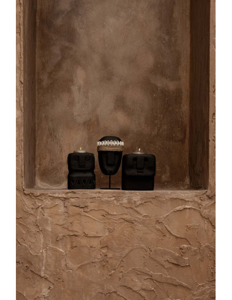 Bougeoir Personnage 8 cm en Grès Noir The Sumba Stone 