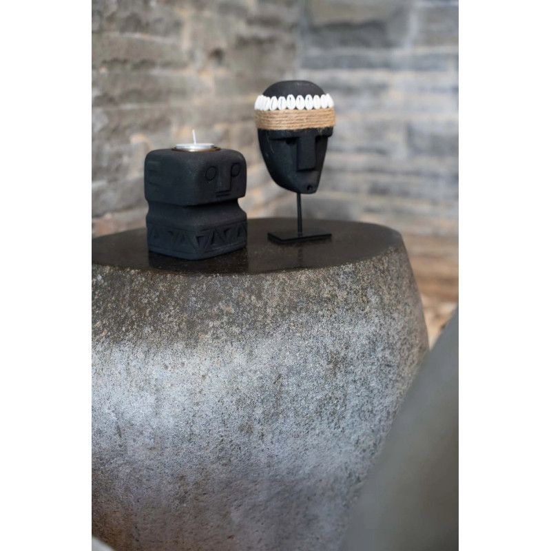 Bougeoir Personnage 8 cm en Grès Noir The Sumba Stone 