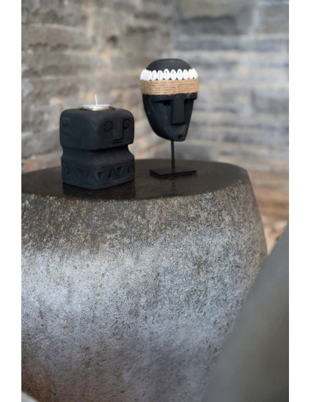 Bougeoir Personnage 8 cm en Grès Noir The Sumba Stone 