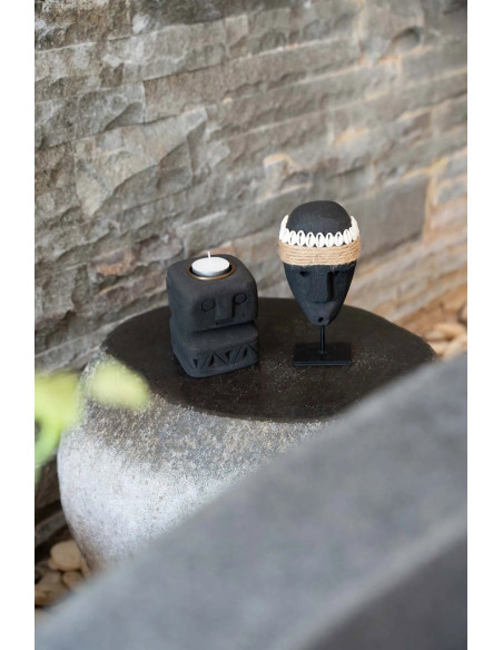 Bougeoir Personnage 8 cm en Grès Noir The Sumba Stone 