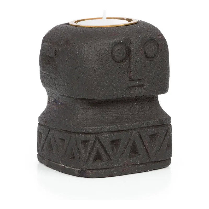Bougeoir Personnage 8 cm en Grès Noir The Sumba Stone 