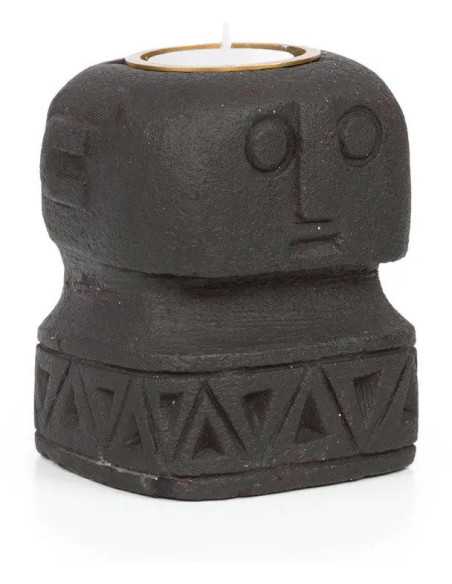 Bougeoir Personnage 8 cm en Grès Noir The Sumba Stone 