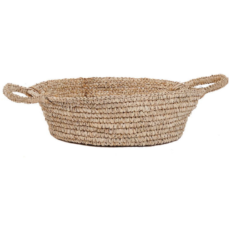 Corbeille de rangement bohème 2 poignées Rond 38 cm Raphia Naturel Tressé The Raffia 