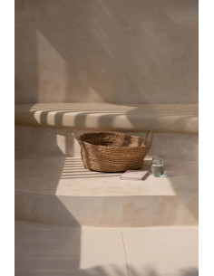 Corbeille de rangement bohème 2 poignées Rond 38 cm Raphia Naturel Tressé The Raffia 