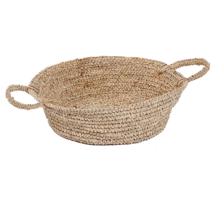 Corbeille de rangement bohème 2 poignées Rond 38 cm Raphia Naturel Tressé The Raffia 