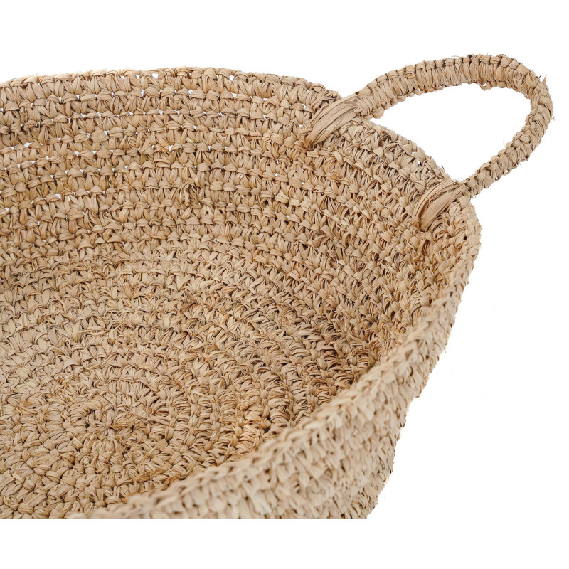 Corbeille de rangement bohème 2 poignées Rond 38 cm Raphia Naturel Tressé The Raffia 