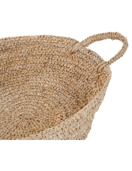 Corbeille de rangement bohème 2 poignées Rond 38 cm Raphia Naturel Tressé The Raffia 