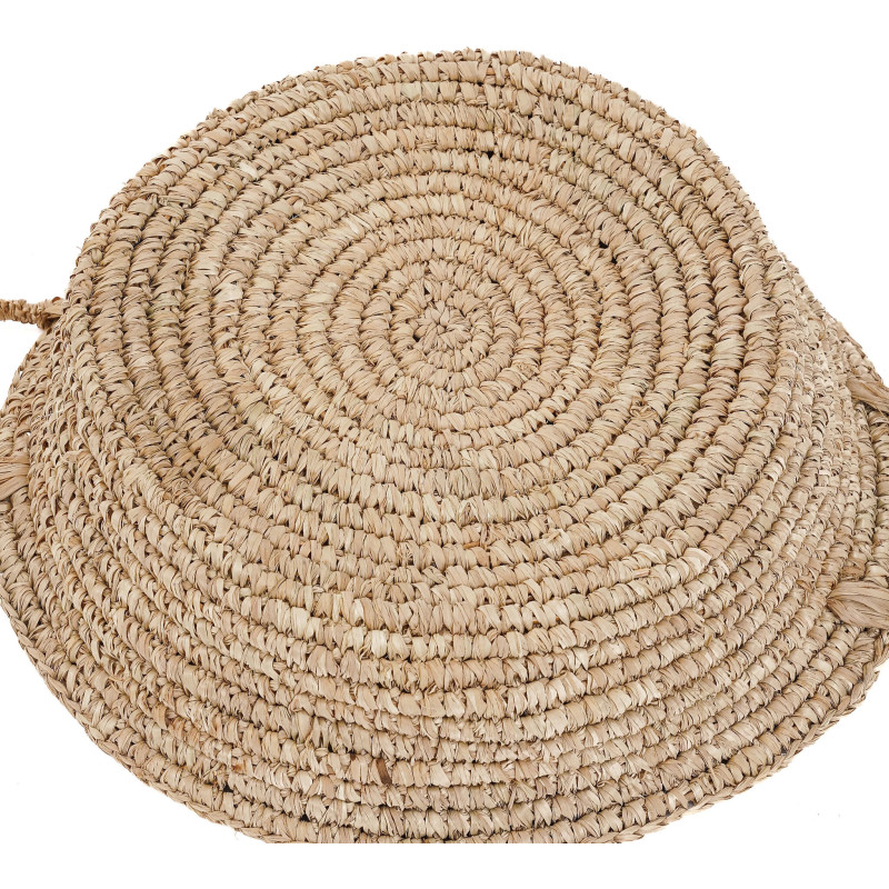 Corbeille de rangement bohème 2 poignées Rond 38 cm Raphia Naturel Tressé The Raffia 