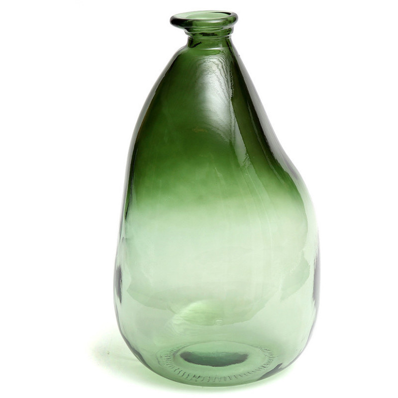 Vase organique Bouteille Hauteur 36 cm Verre recyclé Vert Transparent The Shudi 