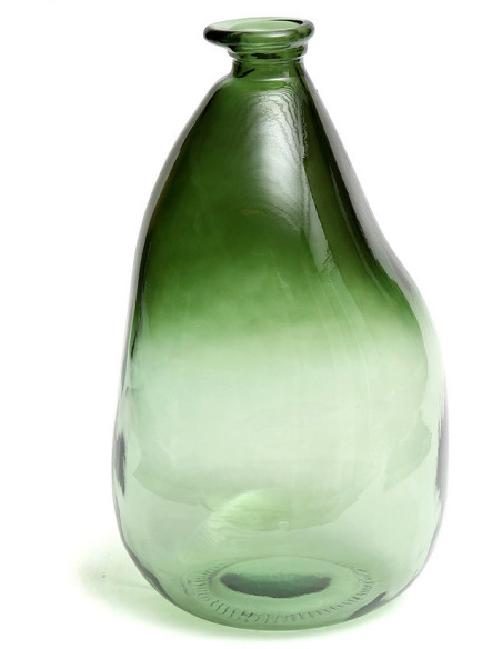 Vase organique Bouteille Hauteur 36 cm Verre recyclé Vert Transparent The Shudi 