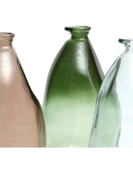 Vase organique Bouteille Hauteur 36 cm Verre recyclé Vert Transparent The Shudi 
