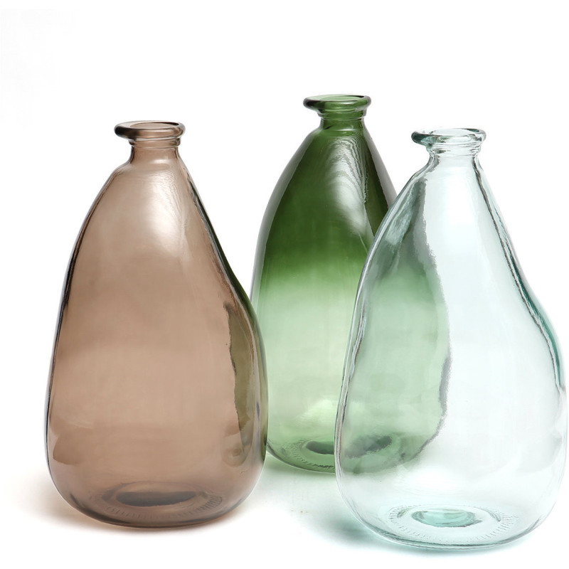 Vase organique Bouteille Hauteur 36 cm Verre recyclé Vert Transparent The Shudi 