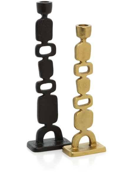 Grand Bougeoir ethnique chic Totem H 30 cm Métal Noir The Totemo 