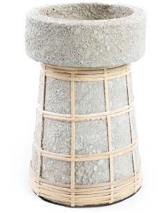 Bougeoir sur pied Rond Hauteur 20 cm en Terre cuite Gris béton Raphia Naturel The Serene 