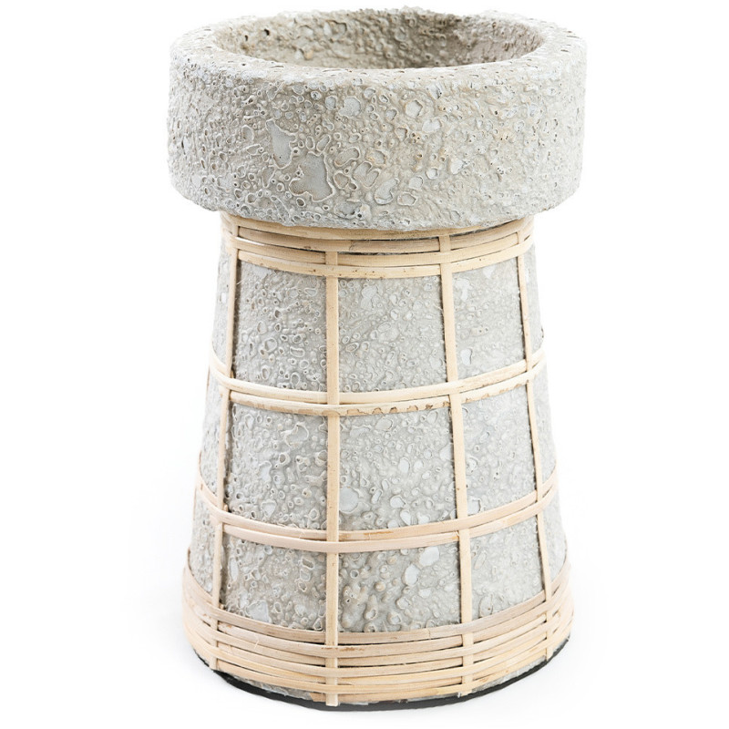 Bougeoir sur pied Rond Hauteur 20 cm en Terre cuite Gris béton Raphia Naturel The Serene 