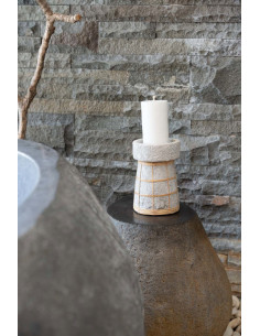 Bougeoir sur pied Rond Hauteur 20 cm en Terre cuite Gris béton Raphia Naturel The Serene 