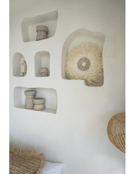 Bougeoir sur pied Rond Hauteur 20 cm en Terre cuite Gris béton Raphia Naturel The Serene 