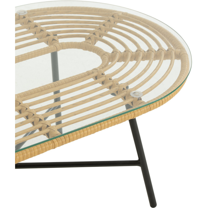 Table basse extérieur verre métal noir rotin synthétique naturel - 5