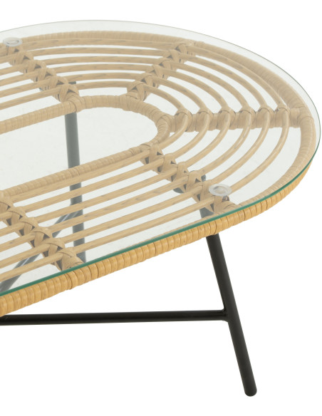 Table basse extérieur verre métal noir rotin synthétique naturel - 5