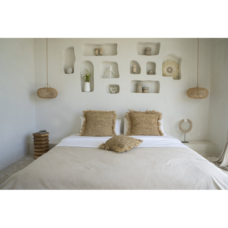 Bougeoir sur pied Rond Hauteur 20 cm en Terre cuite Gris béton Raphia Naturel The Serene 