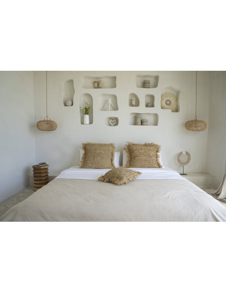 Bougeoir sur pied Rond Hauteur 20 cm en Terre cuite Gris béton Raphia Naturel The Serene 