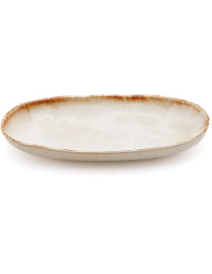 Assiette plate ovale 24 cm Grès Blanc cassé Marron The Cascais 