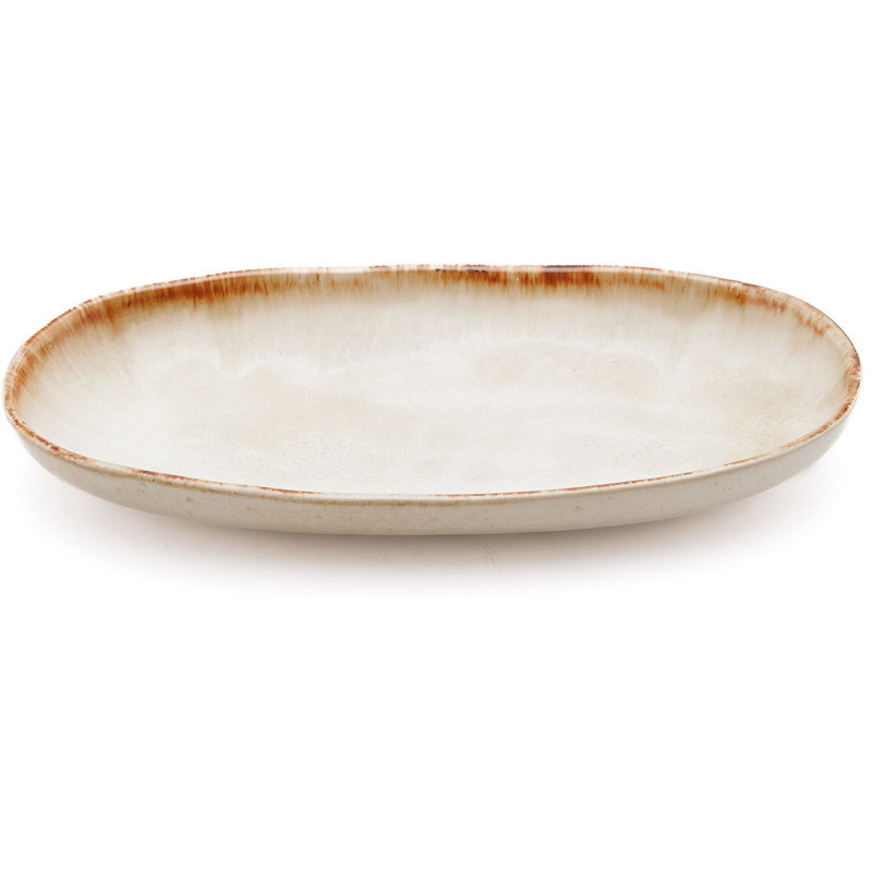 Assiette plate ovale 24 cm Grès Blanc cassé Marron The Cascais 