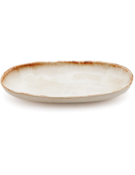 Assiette plate ovale 24 cm Grès Blanc cassé Marron The Cascais 