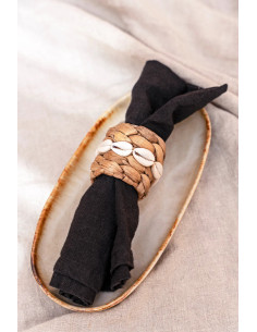 Assiette plate ovale 24 cm Grès Blanc cassé Marron The Cascais 