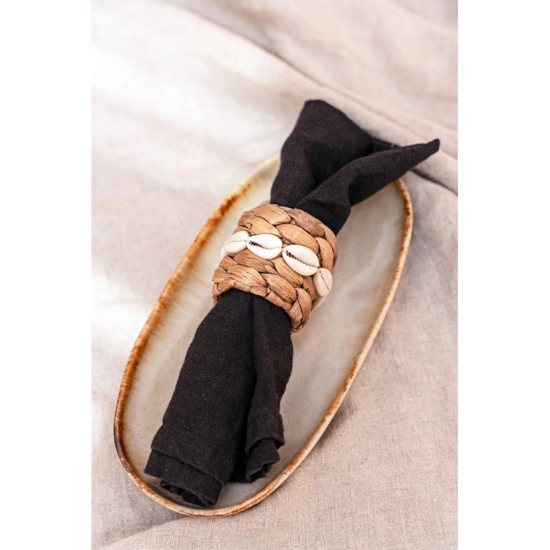 Assiette plate ovale 24 cm Grès Blanc cassé Marron The Cascais 