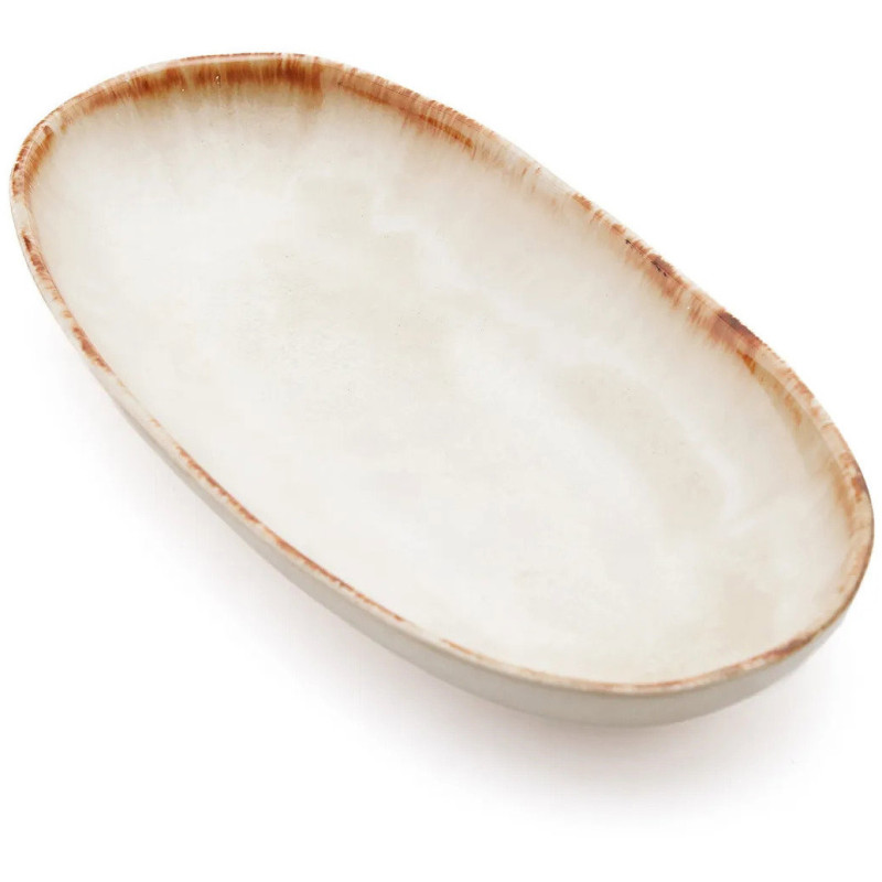 Assiette plate ovale 24 cm Grès Blanc cassé Marron The Cascais 