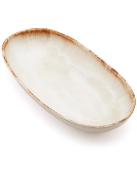 Assiette plate ovale 24 cm Grès Blanc cassé Marron The Cascais 