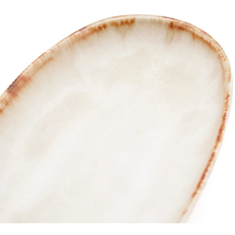 Assiette plate ovale 24 cm Grès Blanc cassé Marron The Cascais 